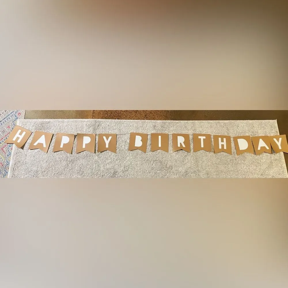 Happy Birthday Banner Brown & White 110” Long